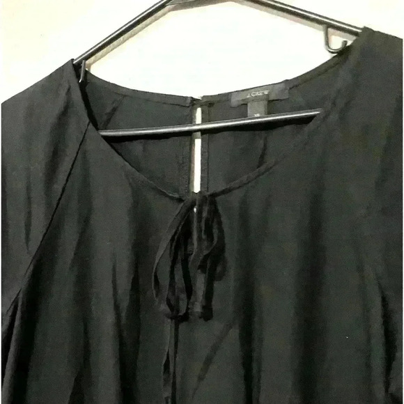 J. Crew Scalloped Hem Romper Black Linen Blend Neck Tie Size XS Summer - Picture 4 of 10